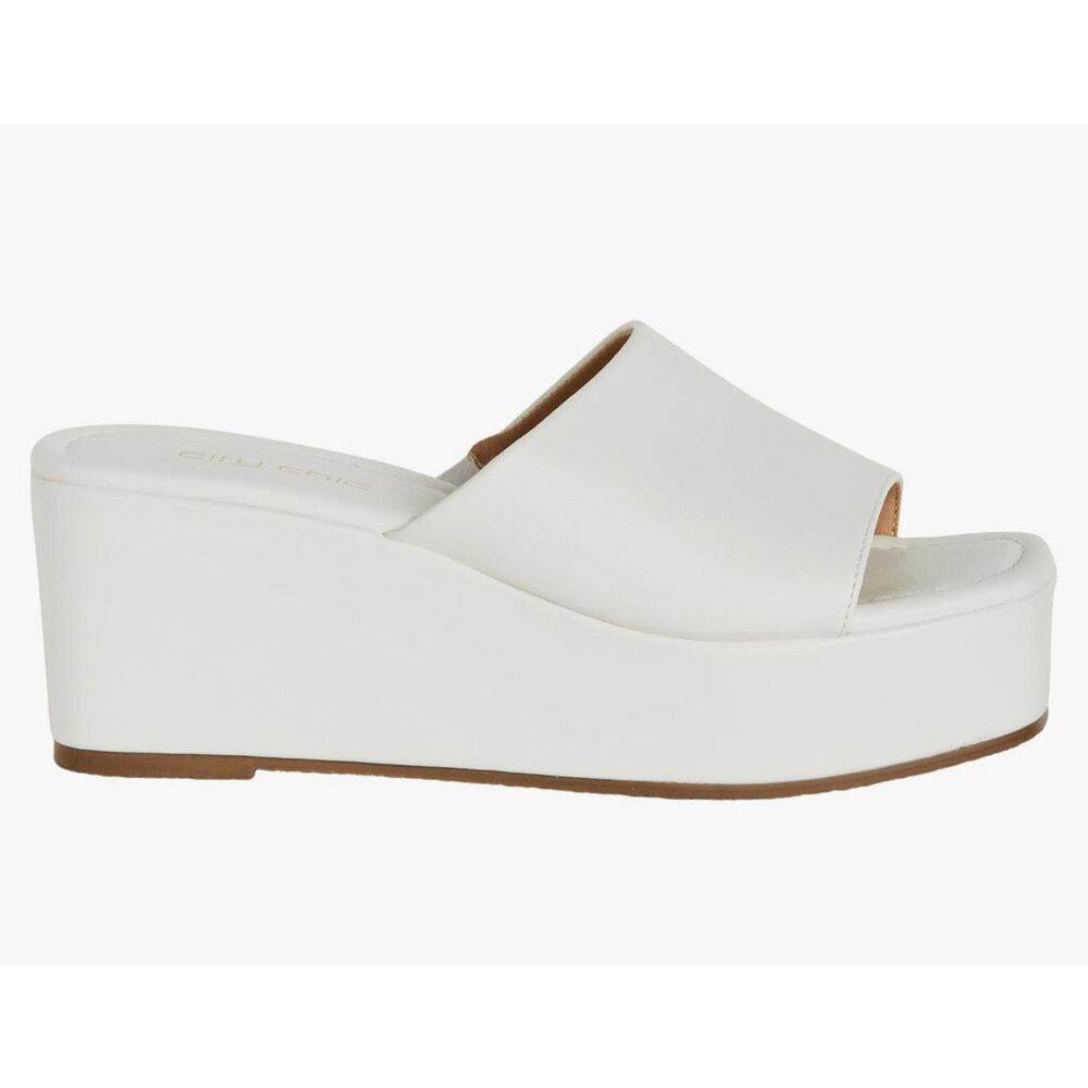 City Chic White Platform Wedge Slide Sandals
